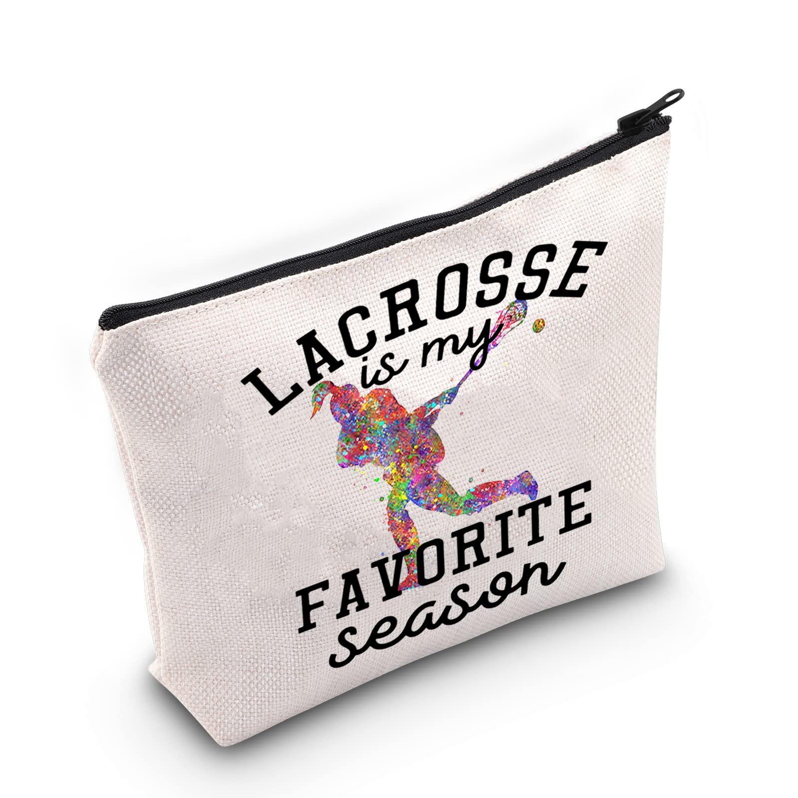LEVLO Lacrosse Girl Cosmetic Make Up Bag Gift For Lacrosse Player Lacrosse Is My Favorite Season Make Up Zipper Pouch Bag For Lacrosse Lover, Lacrosse Season, Cosmetic Bag