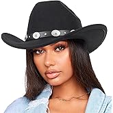 Bawnhaw Felt Cowboy Hat for Women Men, Rolled Up Fedora Western Hat with Gus Buckle Belt, Disco Rhinestone Cowgirl Hat S/M