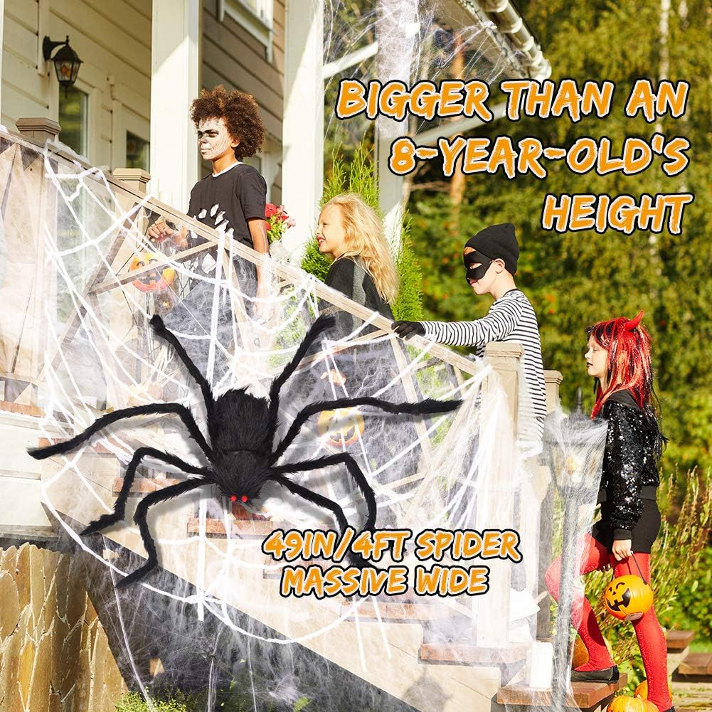 Outdoor Halloween Decorations Including 12ft Spider Webs, 4pcs 49in Mega Giant Spiders, Ultra-stretch Cobwebs, Most Valuable Halloween Spider Decorations Outdoor Indoor Giant Spider Webs Decoration : Garden & Outdoor