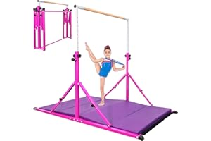 PreGymnastic Foldable Gymnastics Bar, 5.6FT Folding Horizontal Bars for Kids Ages 3-12, Weight Limit 350 LBS, Adjustable kip Bar, Children Home Gym Equipment Indoor