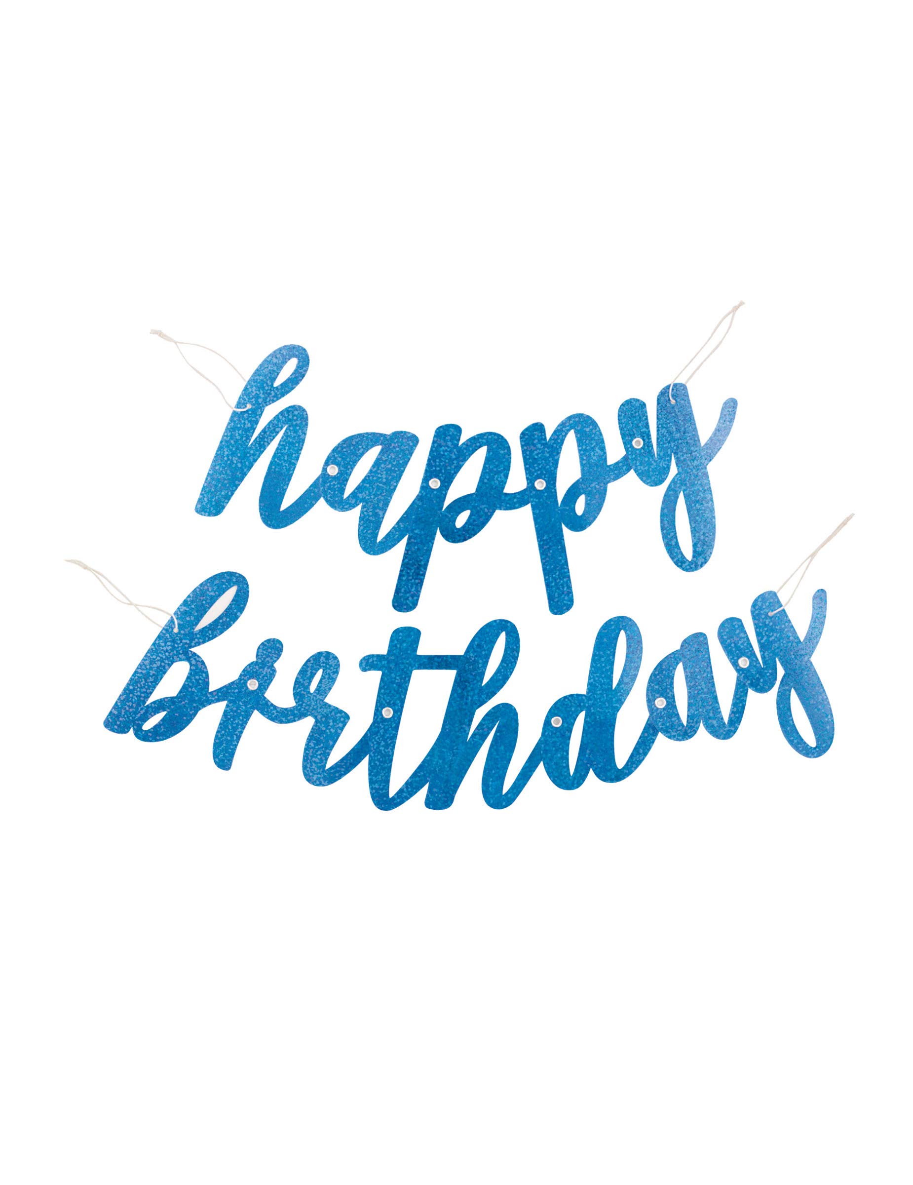 Blue Glitz Happy Birthday Script Prismatic Foil Jointed Banner (83cm) - Perfect Party Decor for Birthday, & Celebrations - 2 Pc