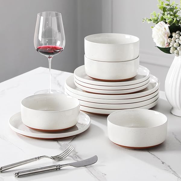 MALACASA PLATES AND BOWLS SETS, 12 PIECES MODERN STONEWARE DINNERWARE SET FOR 4 KITCHEN DINNER SET CERAMIC DISHWARE DISHES SET MICROWAVE AND DISHWASHER SAFE, WHITE, SERIES TARA