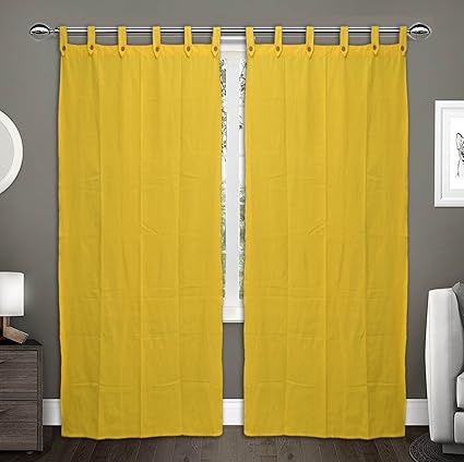 Buy Raksha Cotton Loop Door Curtains Yellow 6 5 Ft Set Of 2