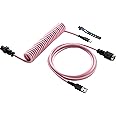 GUNMJO Pro Custom Coiled USB C Cable for Gaming Keyboard, Double-Sleeved Mechanical Keyboard Cable with Detachable Metal Aviator, 1.5M USB-C to USB-A, Black Pink