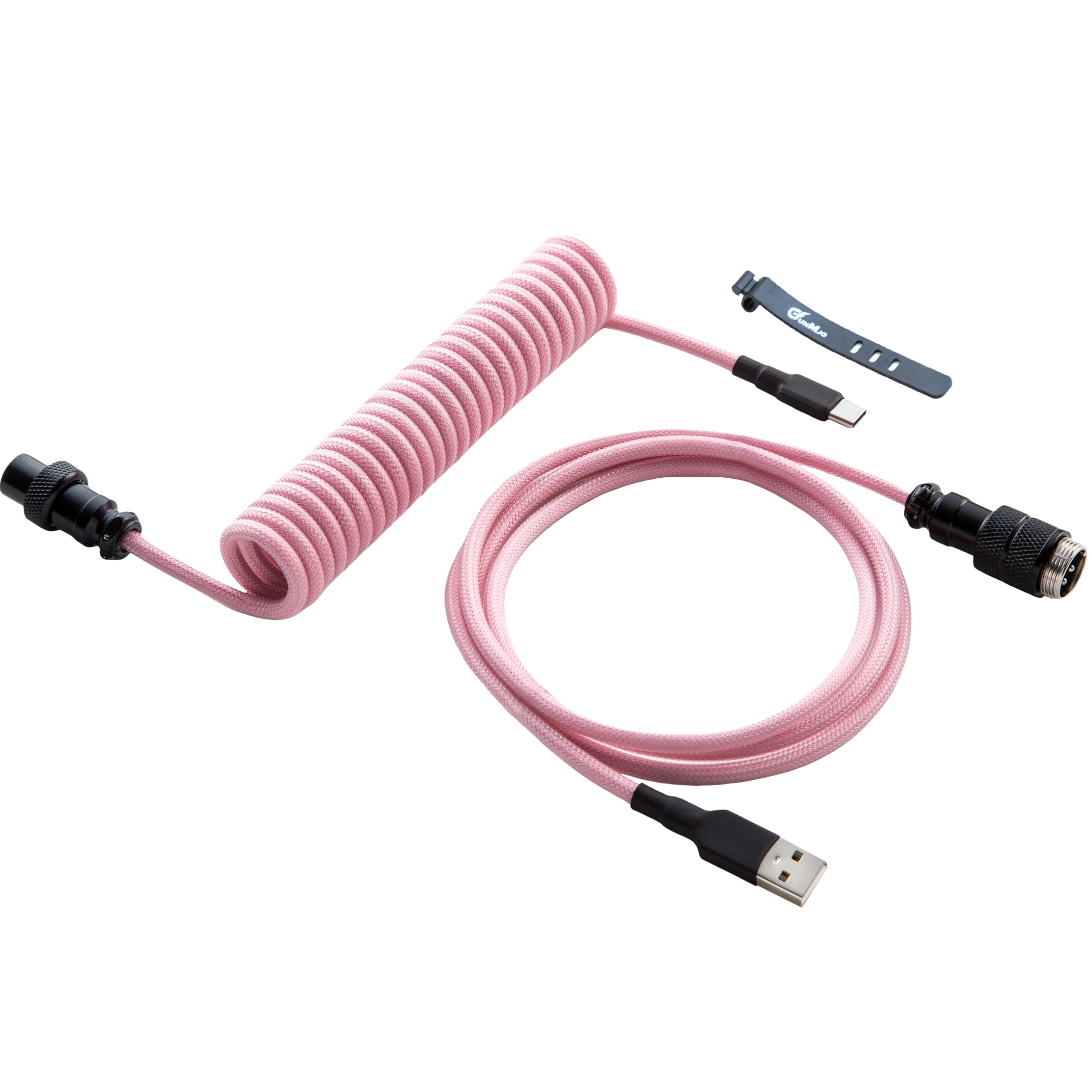 Photo 1 of GUNMJO Pro Custom Coiled USB C Cable for Gaming Keyboard, Double-Sleeved Mechanical Keyboard Cable with Detachable Metal Aviator, 1.5M USB-C to USB-A, Black Pink
