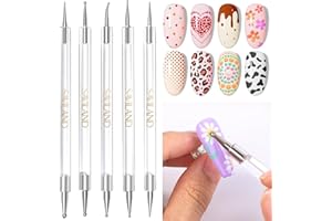 SAVILAND Quick-Paint Dotting Tools Nail Art Pen: 5PCS Multi-Size Nail Art Tools Double Ended Nail Design Kit for Dot Drawing Home Salon, Pattern Tracing Pen, Ball Embossing Pen for Transfer Paper