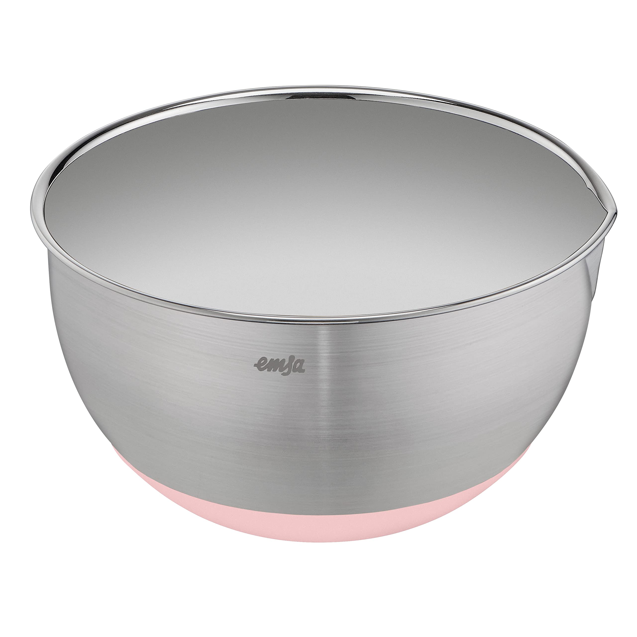 Emsa Prep&Bake Rührschüssel aus Edelstahl 18 cm, Rutschfester Boden, Kratzfest, Edelstahl Schüssel mit Ausgießrand, Stapelbar, Rosa, K3271834