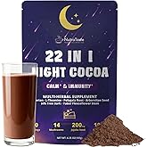 Mushroom Hot Cocoa, Melatonin-Free Natural Herbal Sleep Powder with Jujube Seed, Magnesium Glycinate, GABA, L-Theanine & 14 Mushroom Extracts | Calm, Relaxation & Immune | hot chocolate, 30 Servings