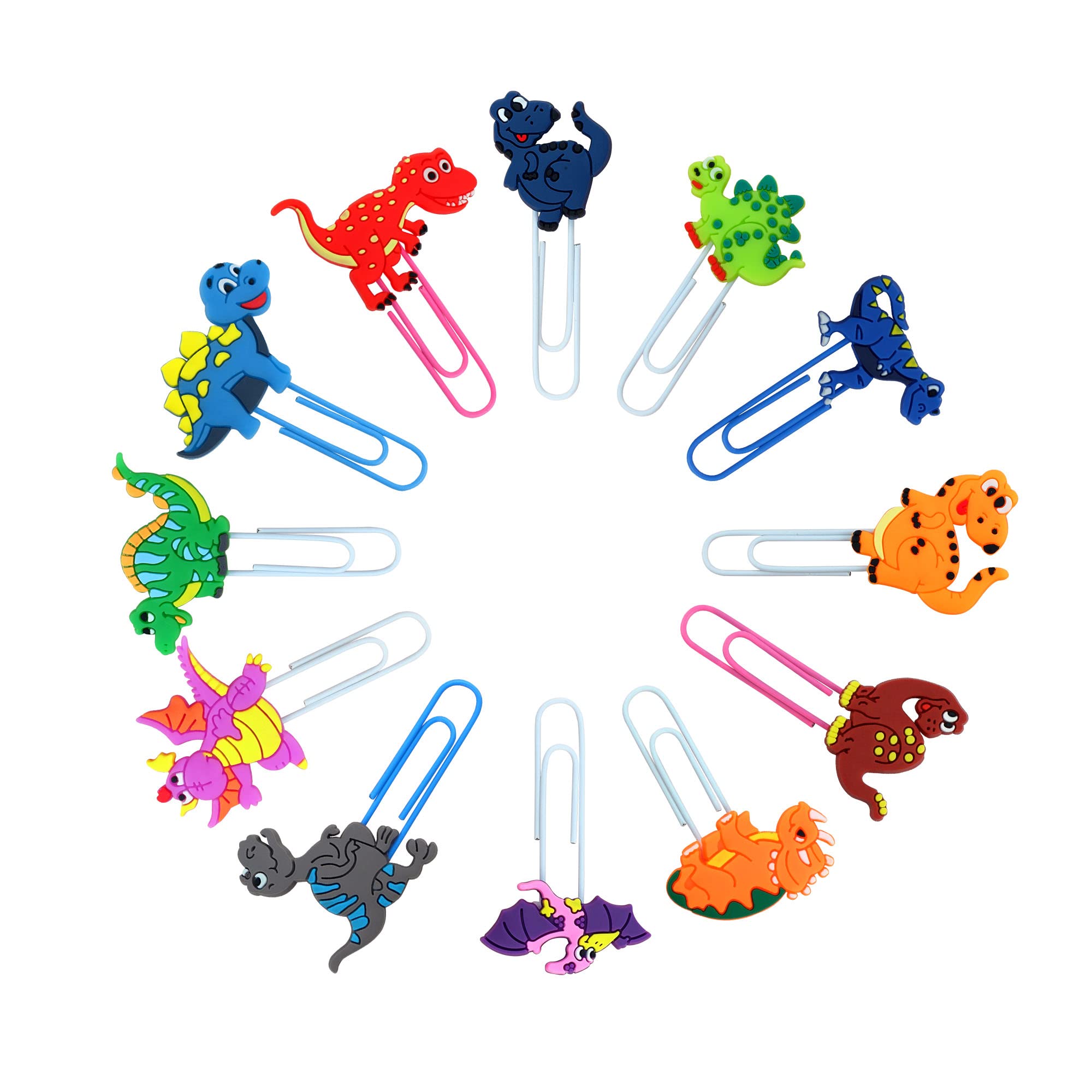 wocoxo Cute Animal Bookmark, 12 Pieces Unique Funny Pretty Paper Clips Bookmarks for Kids Teens Boys Girls Students (Dinosaur)