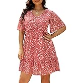 Nemidor Womens Loose Plus Size Summer Ditsy Floral Print Ruffle Mini Flowy Dress NEM314