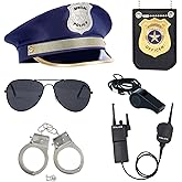 QPCOS Police Officer Role Play Kit Hat Handcuffs Sunglasses Policeman Costume Accessories for Cop Swat Halloween Party Dress up (Police, Medium)
