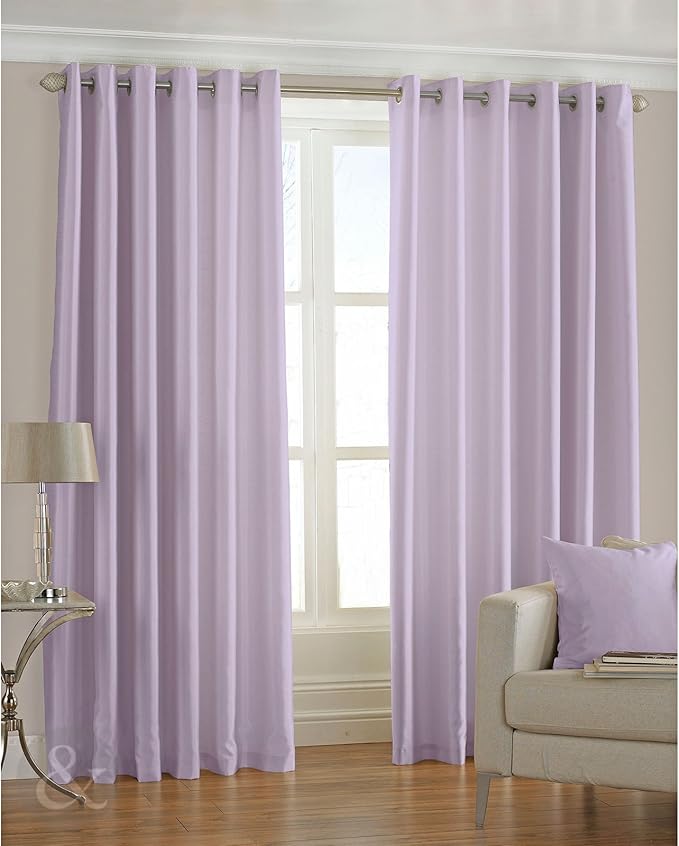 FAUX SILK EYELET CURTAIN Fully Lined Plain Ring Top Heather Lilac