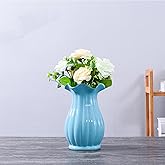 Light Blue Ceramic Vase with Wave Rim, Elegant Home Decor for Fresh/Dried/Fake Flowers, Decorative Vase for Living Room Bedroom Dining Table, Wedding, Gift for Mother's Day Thanksgiving Christmas