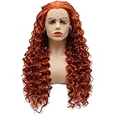 LUSHY BEAUTY Hair Synthetic Lace Front Wig Curly Long 26inch Red and Blonde Mix Heavy Density Realistic Wig