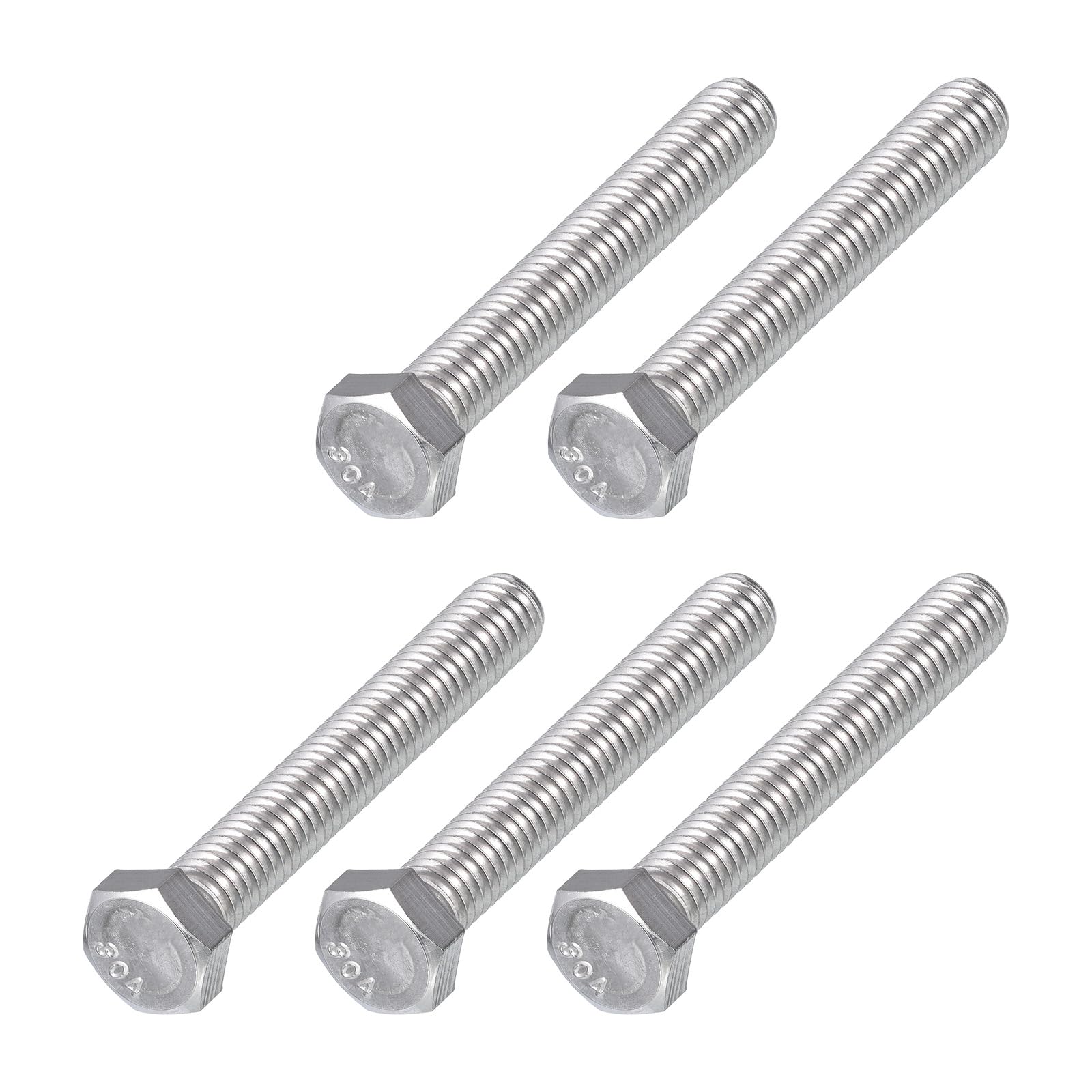 METALLIXITY Hex Head Bolts (3/8-16 x 2-1/2") 5Pcs, 304 Stainless Steel 18-8, Fully Threaded, External Hex Drive, Plain Finish, Hex Head Screw Bolt, Silver — image 1