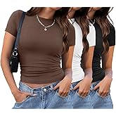 XIEERDUO Basic Tops for Women Short Sleeve Baby Tees 2/3 Pack Crew Neck T Shirts Slim Fit Tees