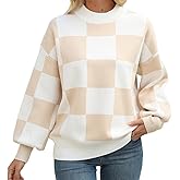 Spring Sweaters for Women, Women's Long Sleeve Turtleneck Stripes Plaid Trendy Oversized Ribbed Knit Pullover Sweater