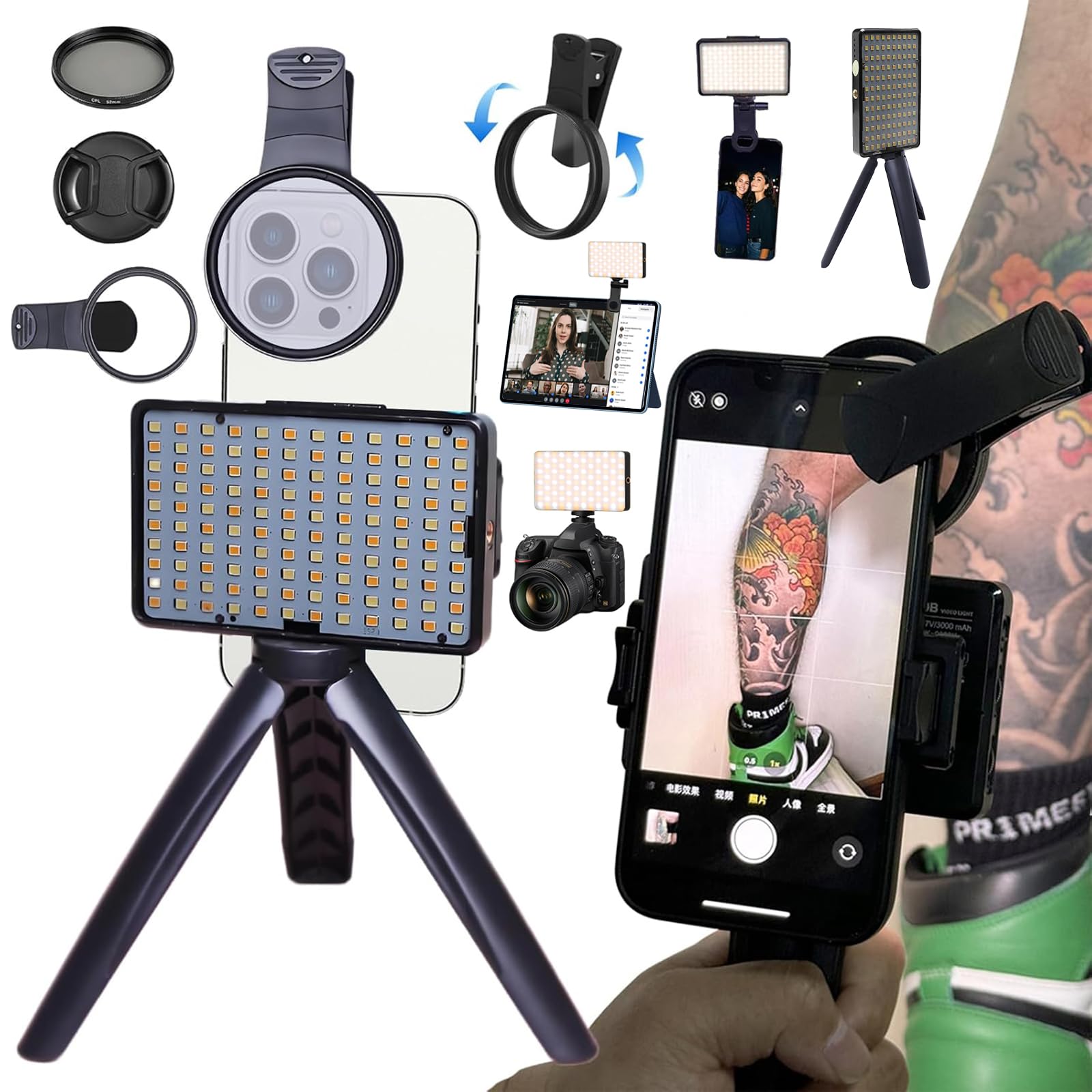 Photo 1 of 120 Led Tattoo Light Kit- with 52mm Cpl-Tripod Light-Dual Clips-Tattoo Equipment and Supplies for Tiktok Taking Tattoo Photos - Remove Photo Glare-TikTok Videos