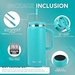 FAHRMOSIS 64 Oz Tumbler with Handle and Straw Half