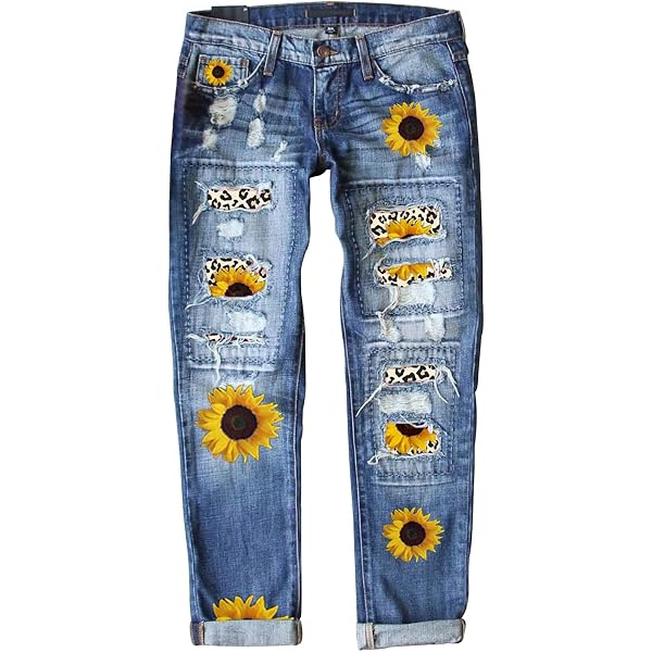 Women's High Waist Patchwork Distressed Denim Jeans - Vintage Straight Leg Pants In Khaki - View #4