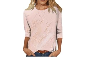 VEZAD Womens 3/4 Sleeve Tops Casual Floral Print Crew Neck Shirts Fall Spring Three Quarter Length Sleeve Workout Blouse