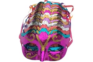 Arlai Pack of 12, Gold shining plated party mask wedding props masquerade mardi gras mask