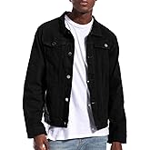 LAMKUKU Mens Denim Jacket Ripped Slim Jean Jacket Coat for Men