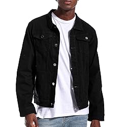 LAMKUKU Mens Denim Jacket Ripped Slim Jean Jacket