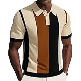 PJ PAUL JONES Mens Knitted Polo Shirts Short Sleeve Vintage Striped Shirt Casual Golf Polo Summer Vacation Beach Tops