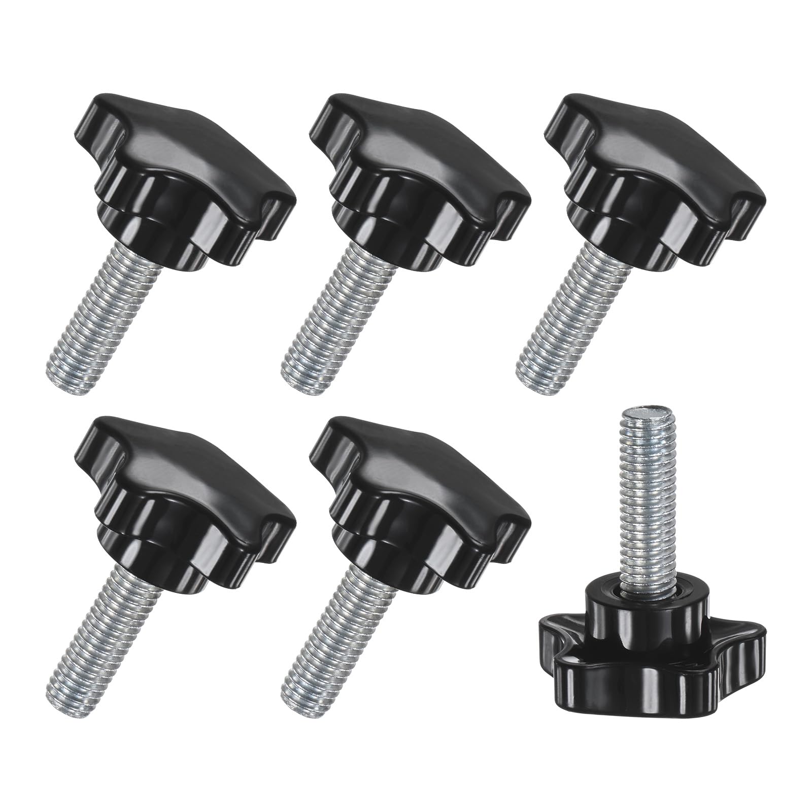 M METERXITY 6-Pack Star Clamping Knobs, M10x30mm Male Thread Hand Tightening Screw for Machinery/Electronic/Furniture/Umbrella Base, Machine Handle Replacement [39mm, Black]