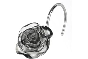 POPKOZZI Black Flower Shower Curtain Hooks: Dark Grey Crystal Ice Textured Decorative Hooks for Floral Rose Leaf Plant Botanical Shower Curtain - Cute Rustproof Stainless Steel Hangers for Bathroom Décor