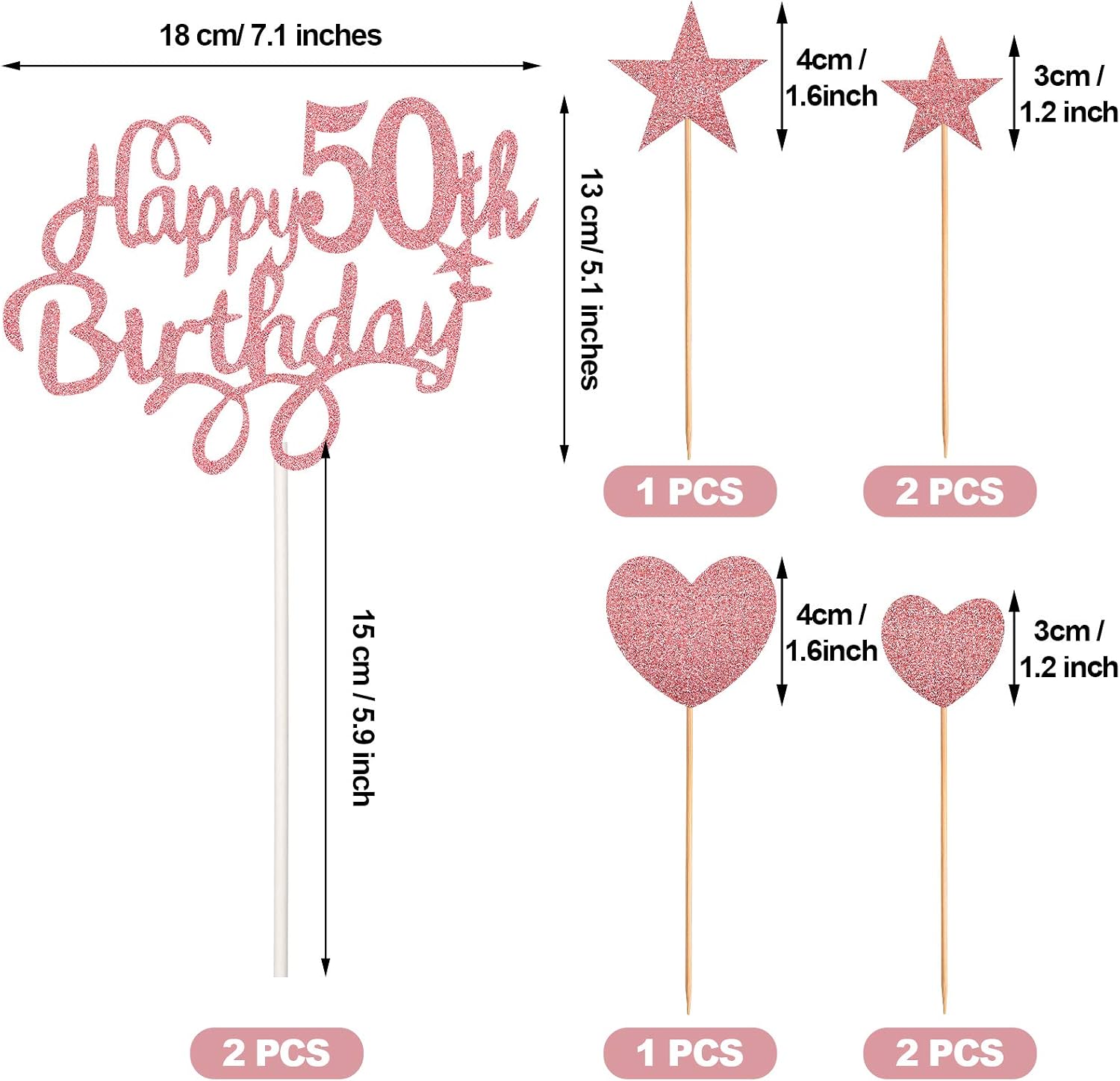 50th Birthday Cake Topper Set - Image 3