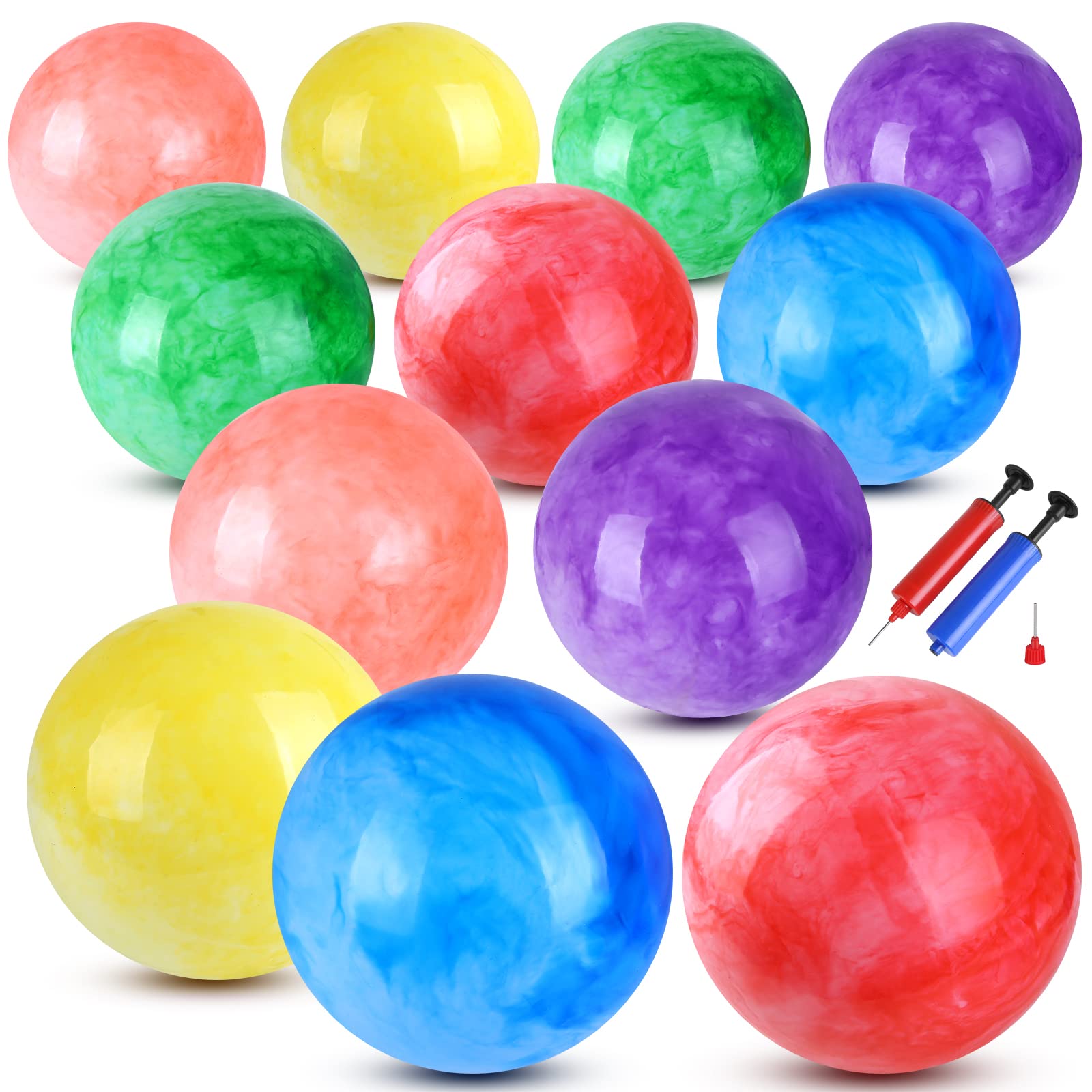 Photo 1 of ZHANGBY 12 Pcs Marbleized Bouncy Balls for Kids, 9 inch Inflatable Playground Balls and 2Pump for Beach, School, Playground Kickball and Water Fun