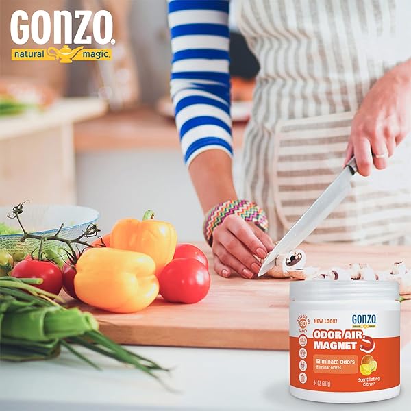 GONZO NATURAL MAGIC ODOR AIR MAGNET – ELIMINATES ODORS FROM CLOSETS, RV’S, RENTAL PROPERTIES, CARS, PET AREAS, BATHROOMS, TRASH AREAS CAUSED BY SMOKE, PETS, GARBAGE, 14OZ, CITRUS SCENT