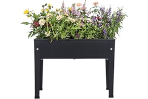 VEOAY Piksedo Raised Garden Bed, Elevated Planter Metal Plant Box with Legs Standing Garden Stand Drainage Holes Frosted Black