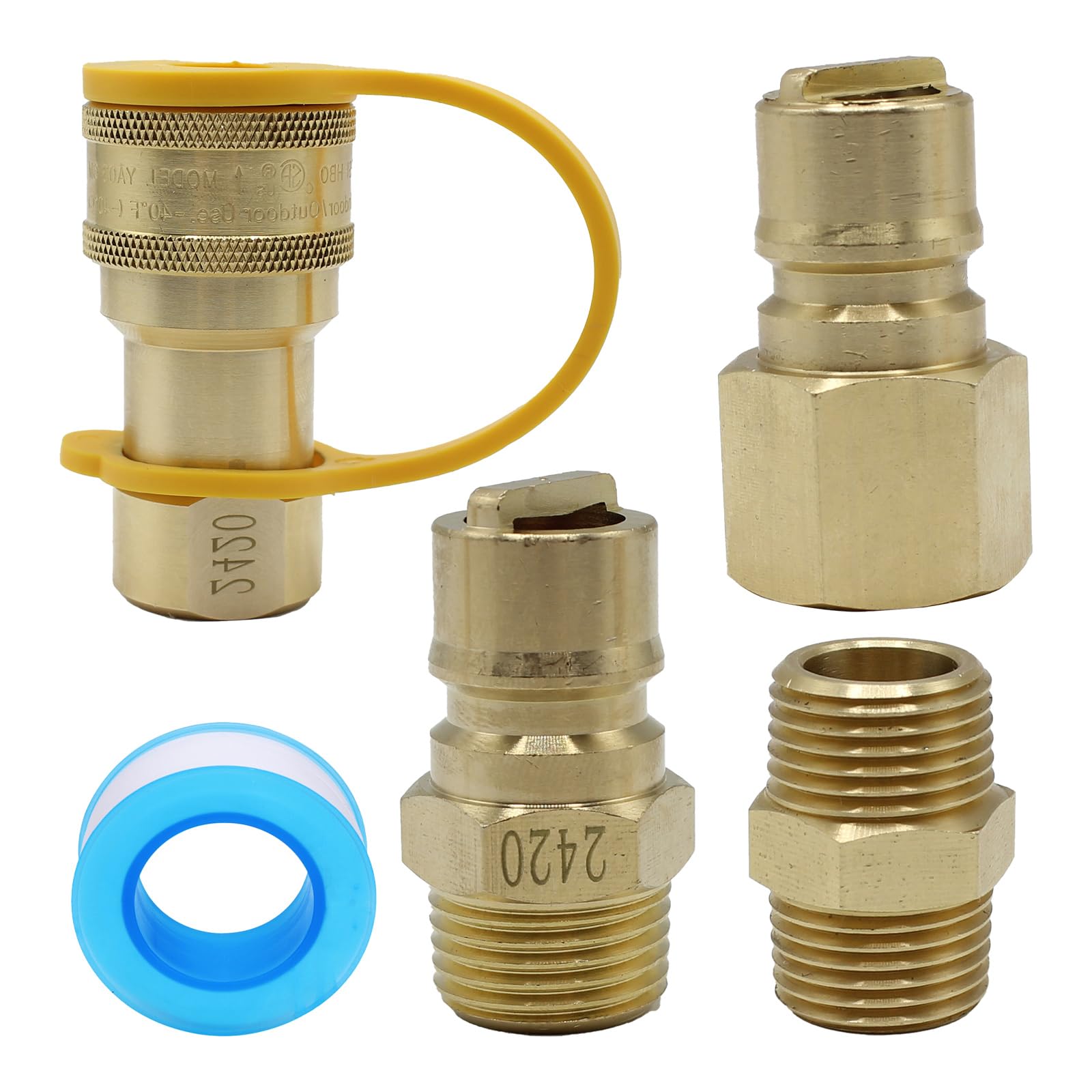 Photo 1 of 1/2" QDD LP Natural Gas Quick Connect Fittings Kit, Natural and Propane Gas Hose Quick Connect/Disconnect Plug Set, Solid Brass with Dust Cover & Raw Material Tape