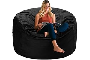 HABUTWAY Bean Bag Chair 3Ft Luxurious Velvet Ultra Soft Fur with High Rebound Memory Foam Bean Bag Chairs for Adults Plush Lazy Sofa with Fluffy Sponge 3' (Black New)