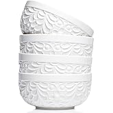 32 Oz Ceramic Bowls Set of 4, Large Deep Embossed Bowls for Pasta &amp; Meals | Ramen &bull; Pho &bull; Cereal &bull; Salads &bull; Chili &bull; Grain Bowls &bull; Desserts &bull; Microwave &bull; Dishwasher &bull; Stackable