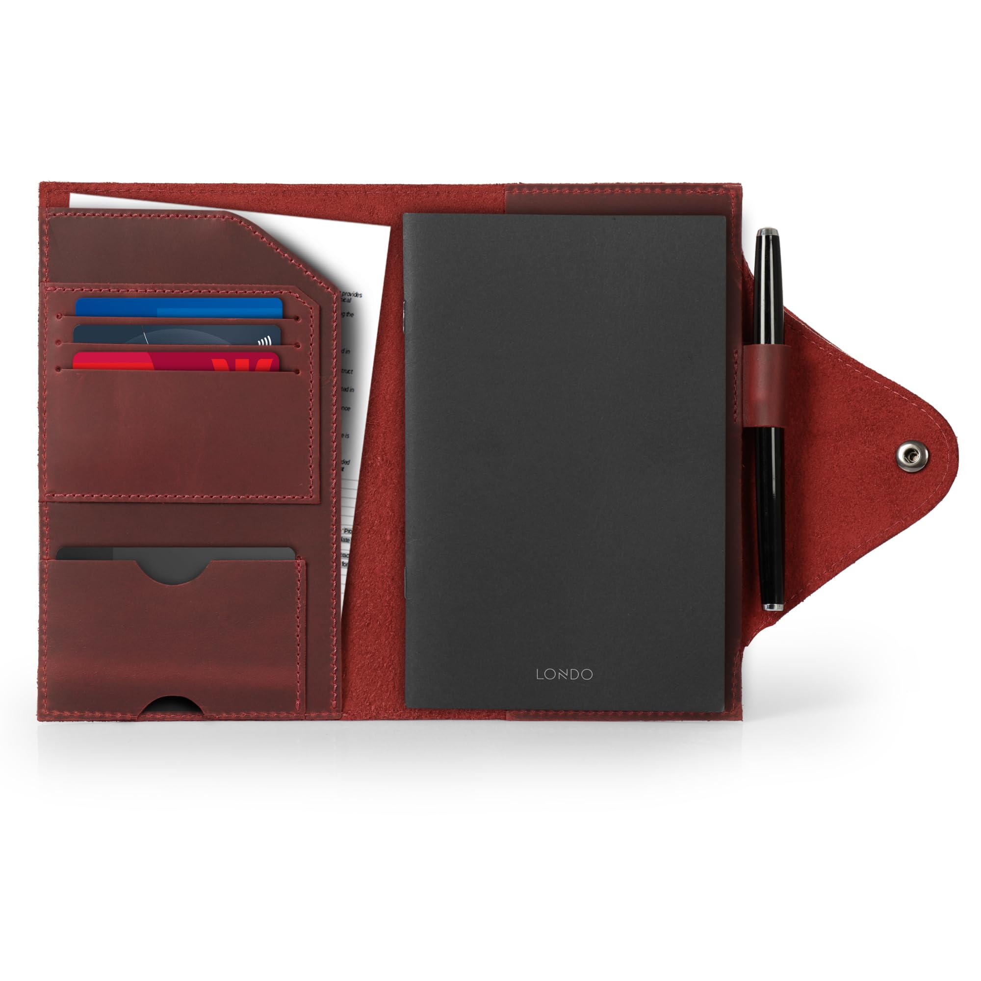 LONDO Genuine Leather Portfolio with Notepad and Snap Closure - Medium
