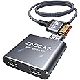 HDMI Splitter 1 in 2 Out, ZACCAS Aluminum 4K HDMI Splitter for Dual Monitors, 1x2 HDMI Display Duplicate/Mirror Screens, Not Extend Monitors【with 3.3Ft HDMI Cable】