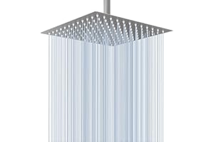 Voolan Rain Shower Head - High Flow Large Rainfall Shower Heads Made of Stainless Steel - Waterfall Bathroom Square Showerhead - Ceiling or Wall Mount (12" Brushed Nickel)