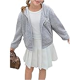 SHENHE Girl's Zip Up Hoodie Graphic Bow Print Long Sleeve Preppy Sweatshirt with Pockets