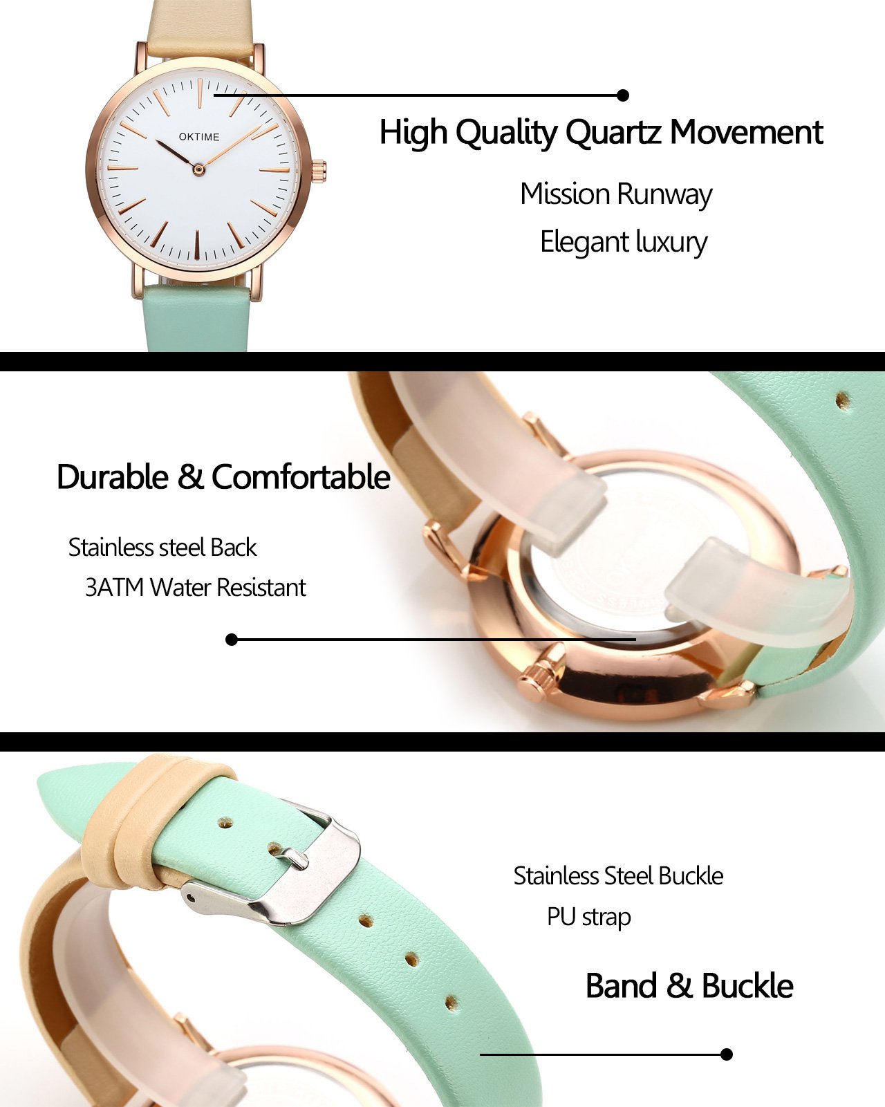 JSDDE Uhren,Fashion Cute Candy Farbe Damen Armbanduhr Pink-Grün Farbverlauf Kleid Uhr PU Lederband Analog Quarz Uhr