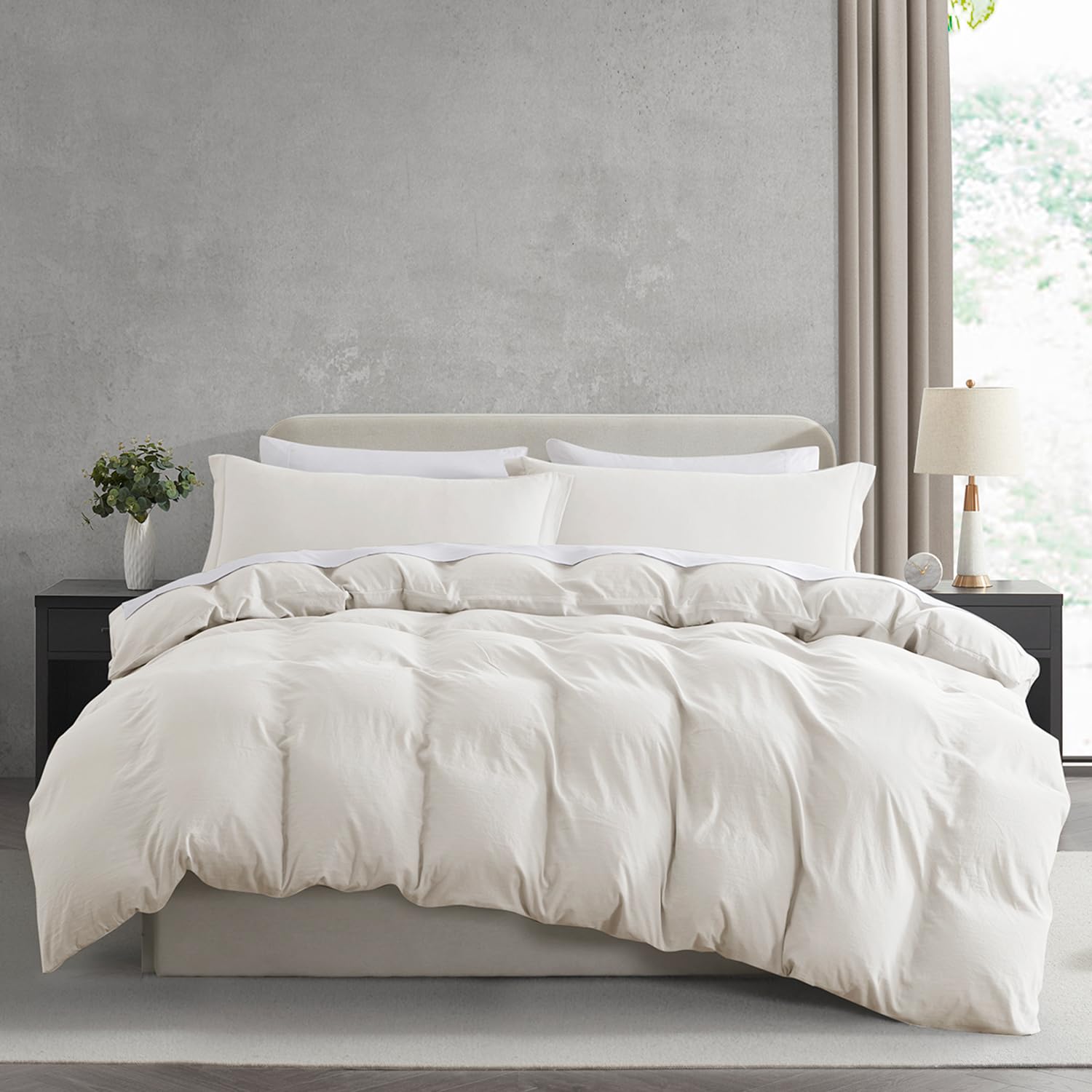 Photo 1 of Nestl Off White Duvet Cover King Size - Soft Prewashed King Duvet Cover Set, 3 Piece, with Zipper Closure, 1 Duvet Cover 104x90 inches and 2 Pillow Shams