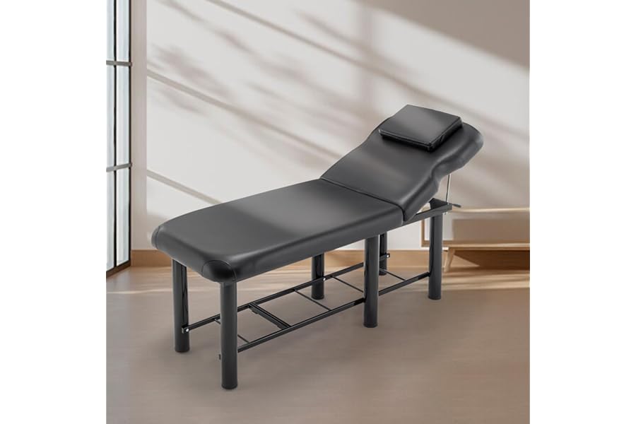 Jaxilyn Professional Massage Bed Stationary Adjustable Massage Table Spa Bed 73″ x27.5” Physical Therapy Table with Memory Foam Salon Bed w/Removable Headrest Black