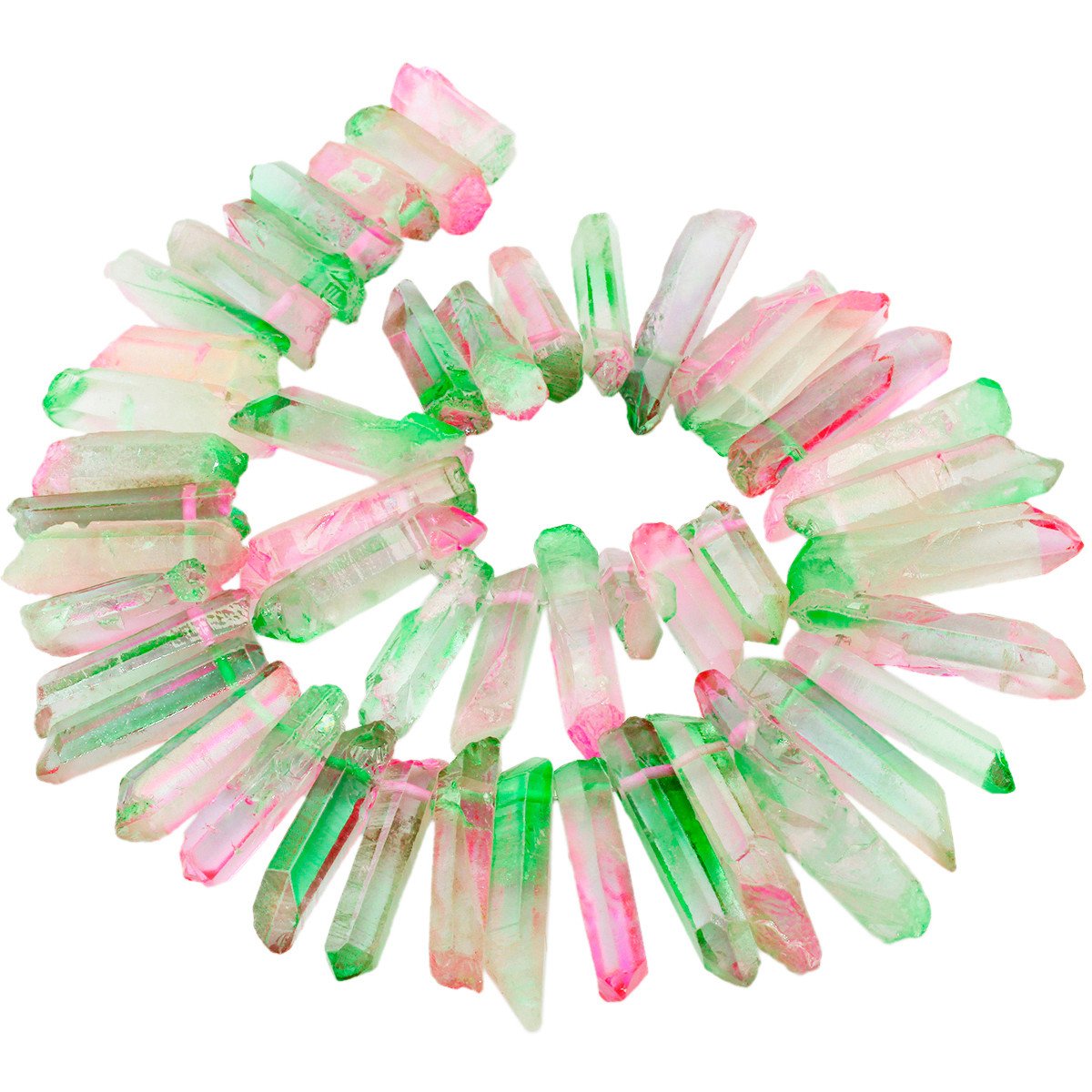 KYEYGWO Titanium Coated Irregular Polished Crystal Point Quartz Top Drilled Stick Spike Beads for Jewellery Making DIY Art Craft