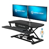 VERSADESK PowerPro™ 36 Inch Electric Standing Desk Converter, Height Adjustable Sit to Stand Up Desk Riser, Laptop and Dual Monitor Desktop Workstation with Wide Keyboard Tray and USB Port, Black