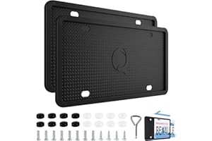 QUANQIUFEI 2 Pack Black License Plate Frames, Silicone Side-Opening Car License Plate Cover, Rust-Proof Rattle-Proof Weather-Proof Car Accessories with Screw Caps