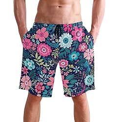 visesunny Men's Colorful Flower Print Beach Shorts
