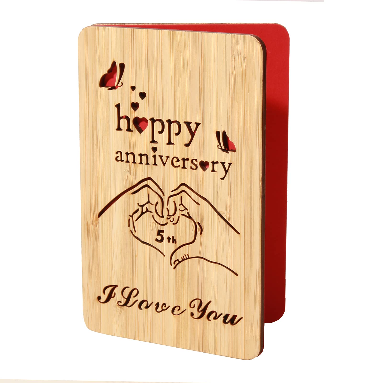 RHome I Love You Anniversary Card - 5th Anniversary Card for Wife,Wooden Anniversary Cards,Handmade 5th Wedding Anniversary Card for Husband,Gifts for Wife/Him/Husband/Girlfriend (5th Ann.)
